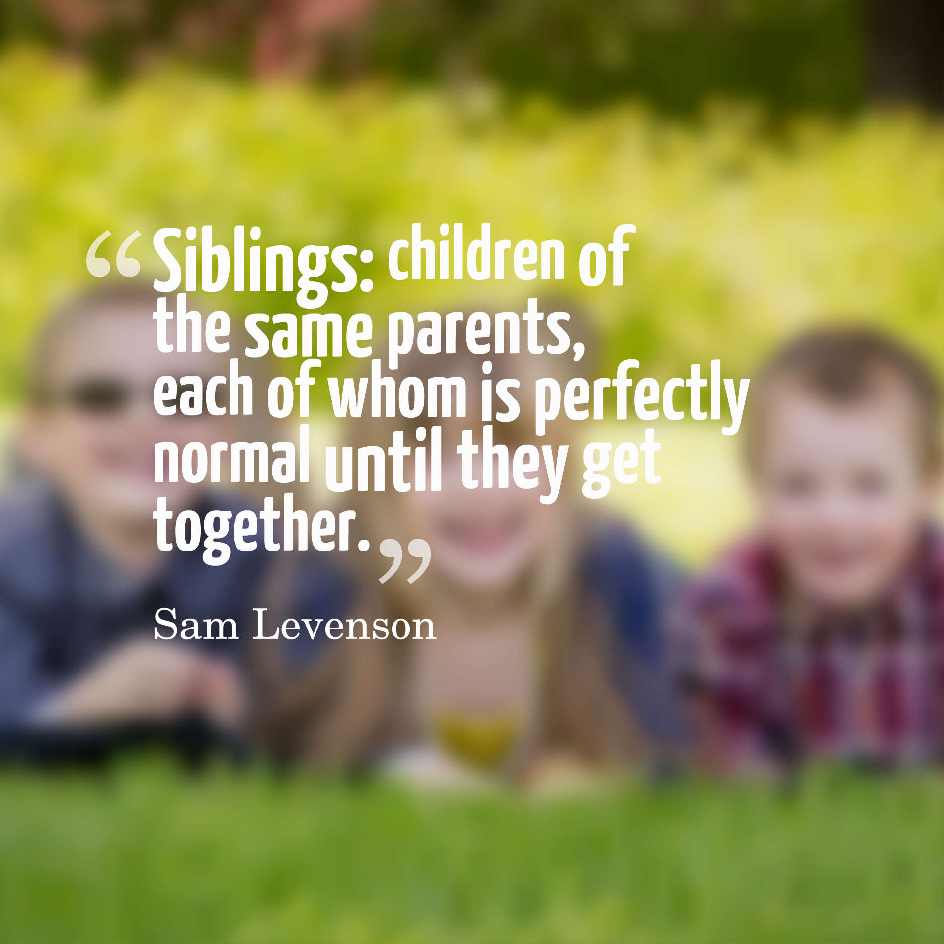 Siblings children of the same parents, each of whom is perfectly normal until they get together.