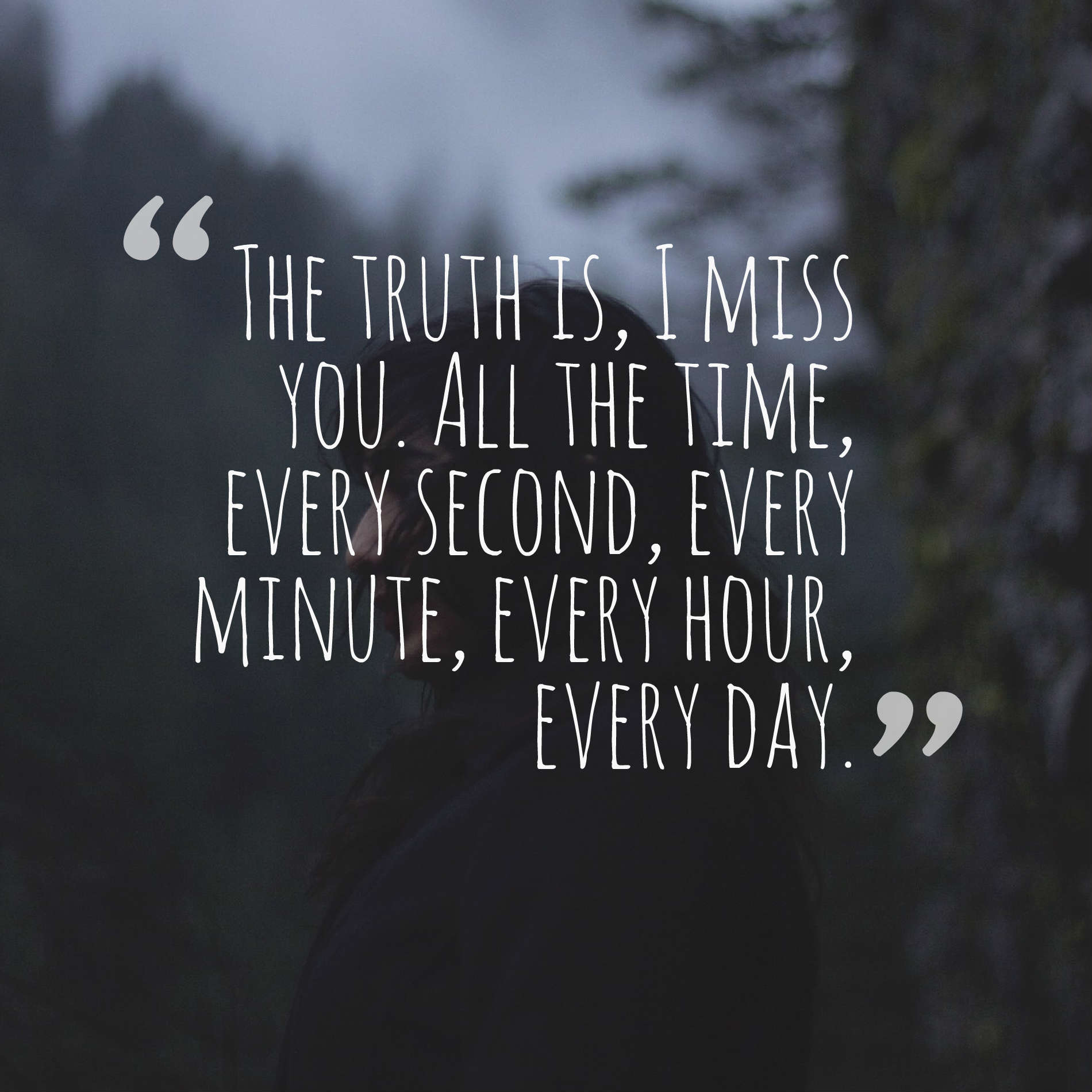 The truth is, I miss you. All the time, every second, every minute, every hour, every day.