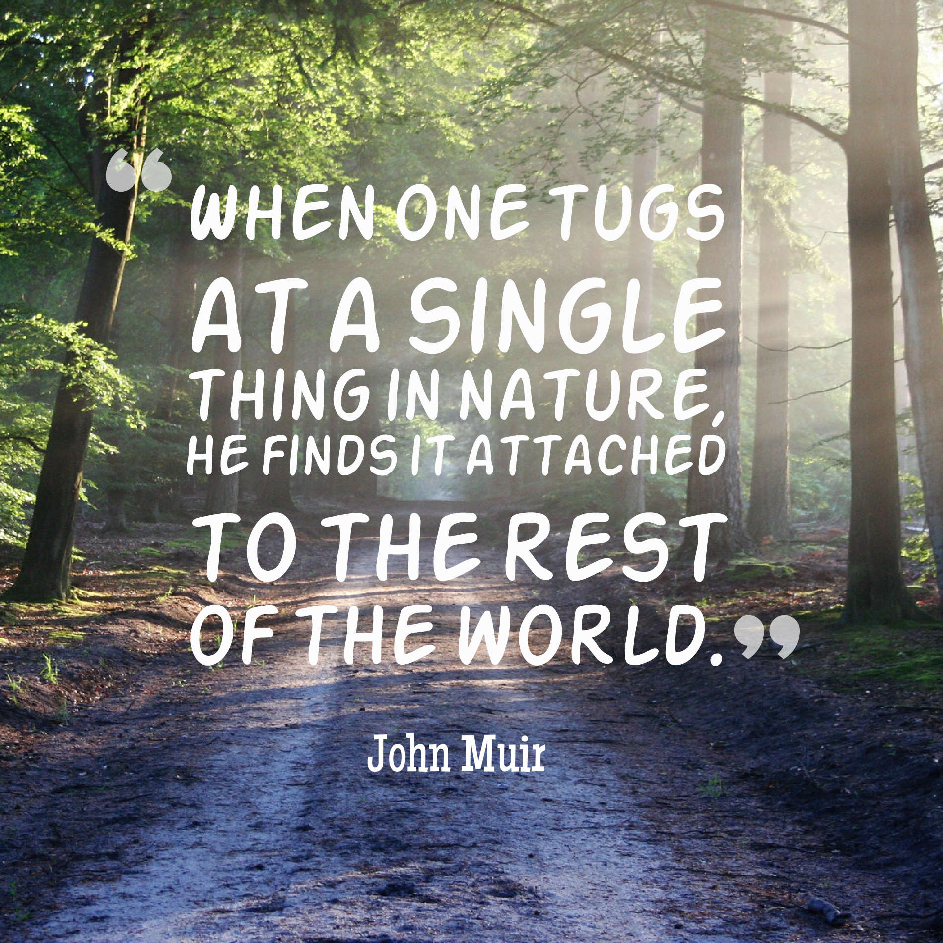 When one tugs at a single thing in nature, he finds it attached to the rest of the world.