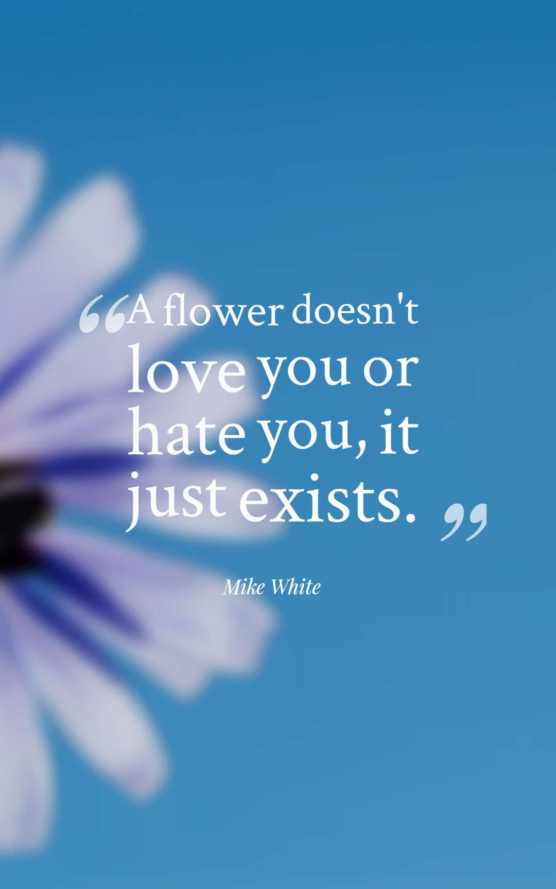 A flower doesn't love you or hate you, it just exists.