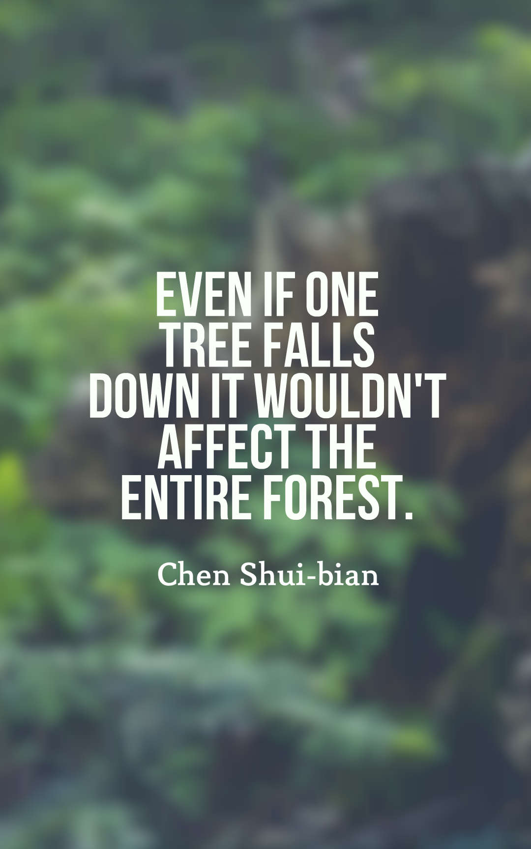 Even if one tree falls down it wouldn't affect the entire forest.