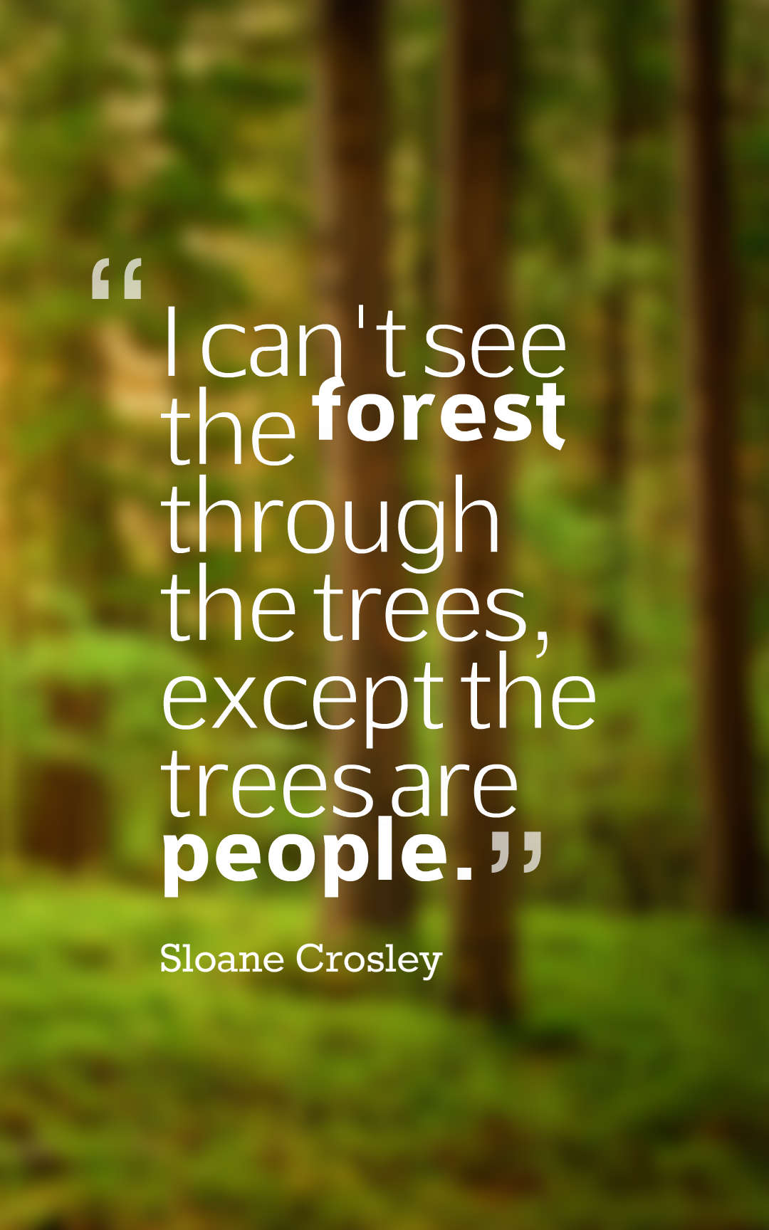 I can't see the forest through the trees, except the trees are people.