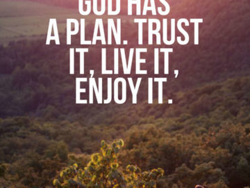 God has a plan. Trust it, live it, enjoy it.